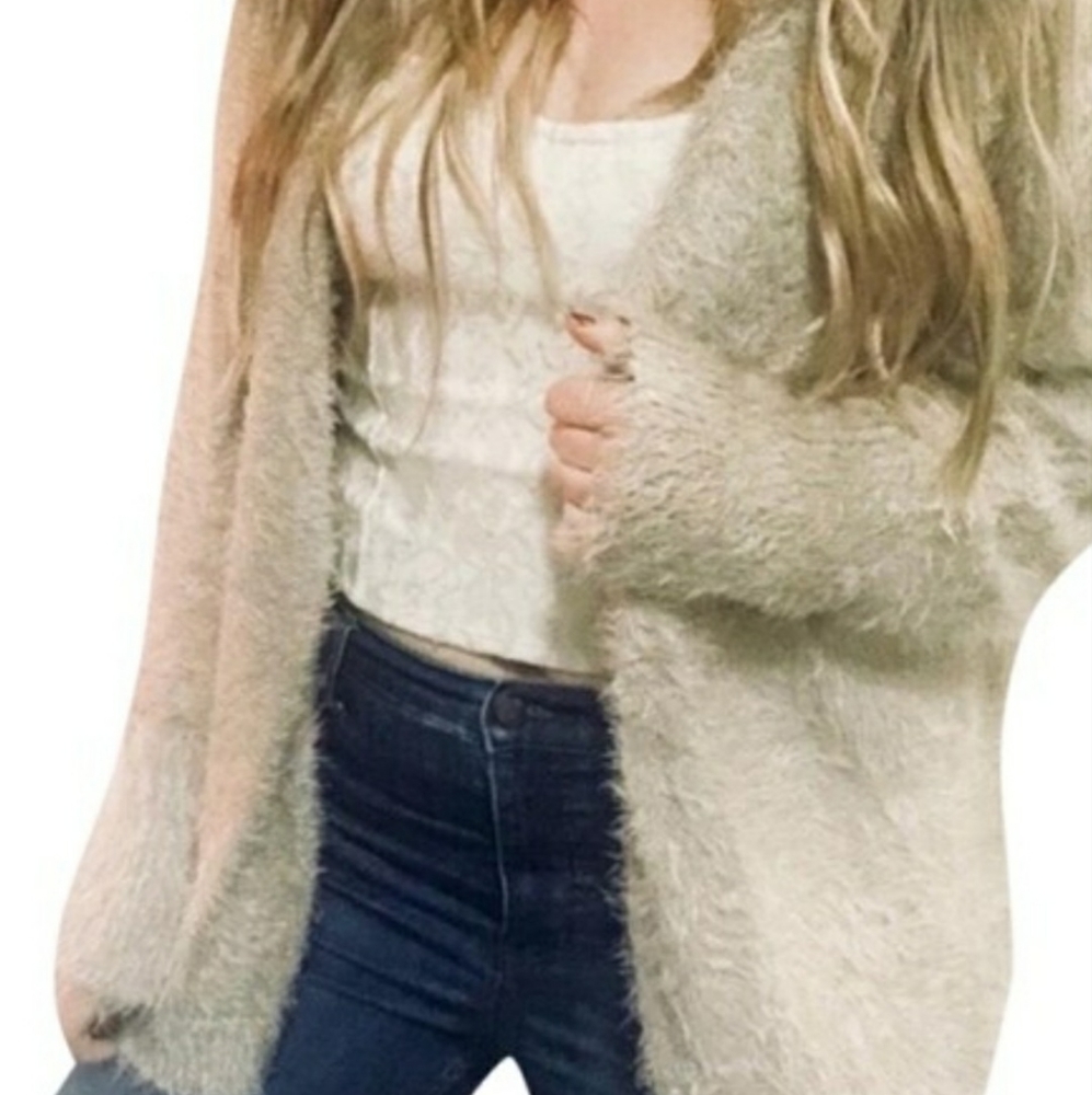 DONATE  Slouchy Fluffy Longline Open Gold Lurex Cardigan Soft Girl Ballet